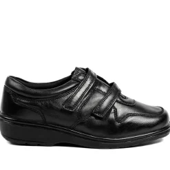 Wide Fit Leather Adjustable Fit Shoes - Black