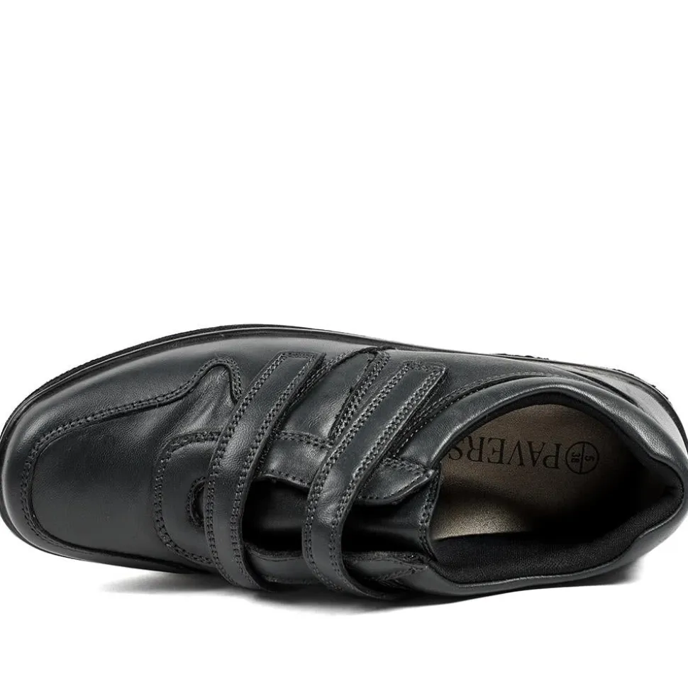 Wide Fit Leather Adjustable Fit Shoes - Navy