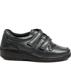 Wide Fit Leather Adjustable Fit Shoes - Navy