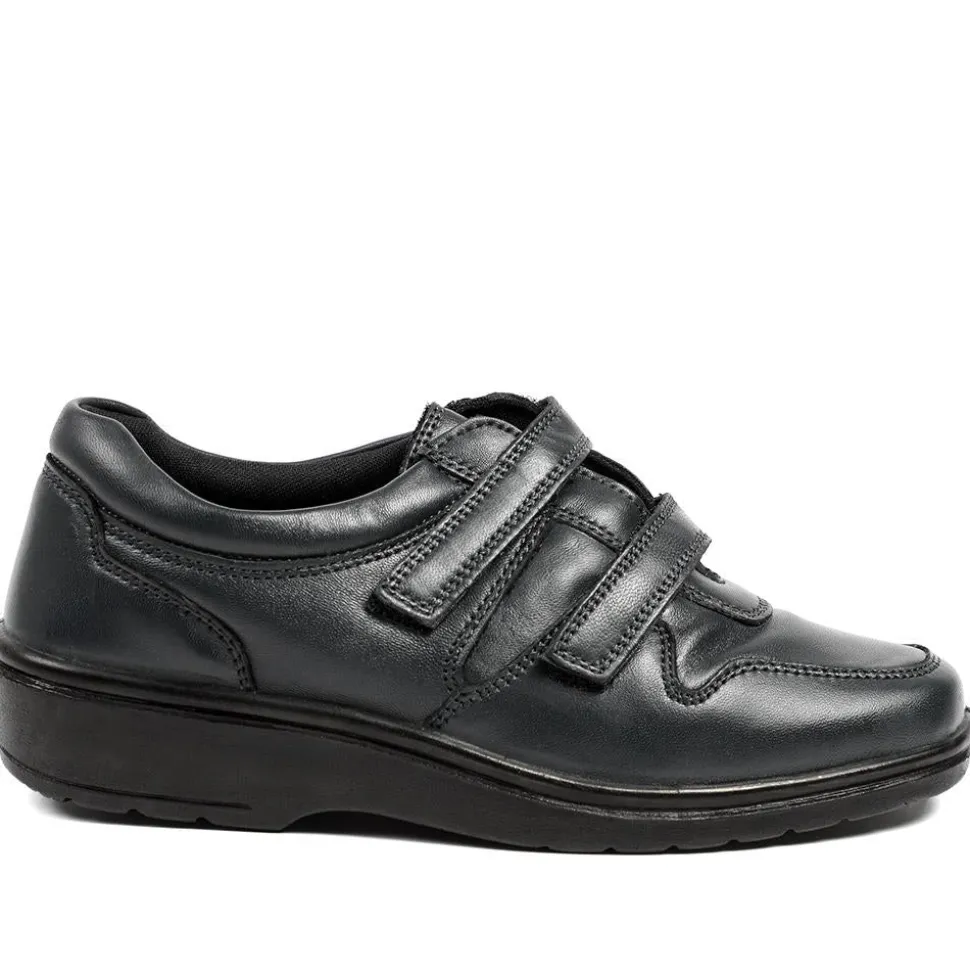 Wide Fit Leather Adjustable Fit Shoes - Navy