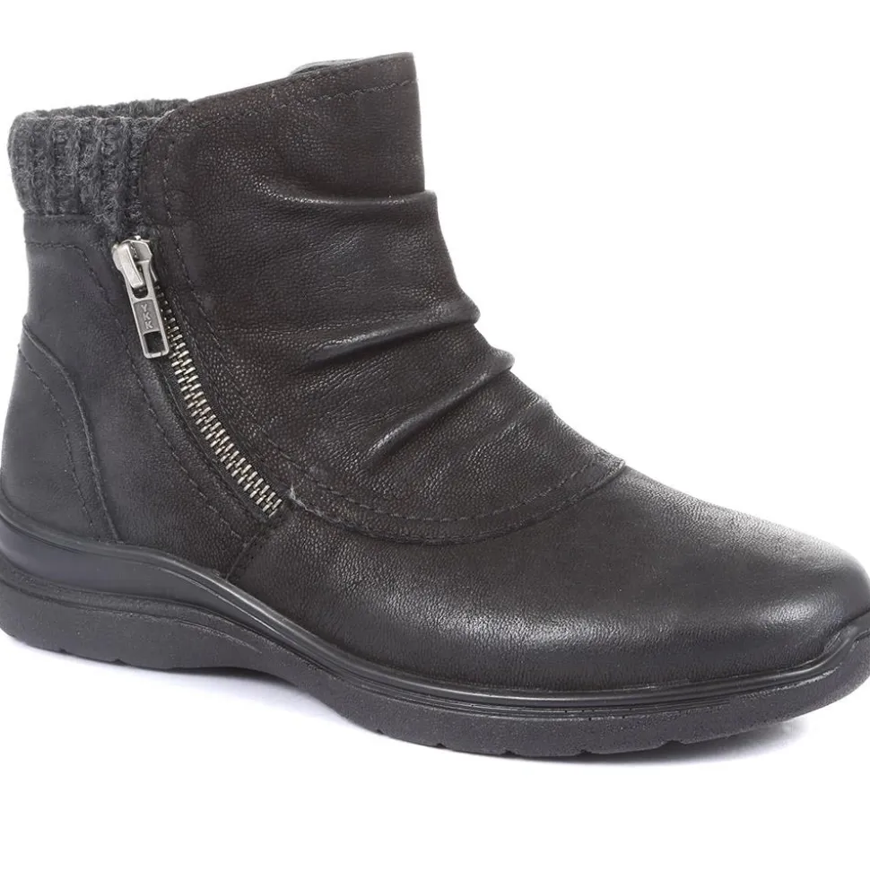 Wide Fit Leather Ankle Boots - Black