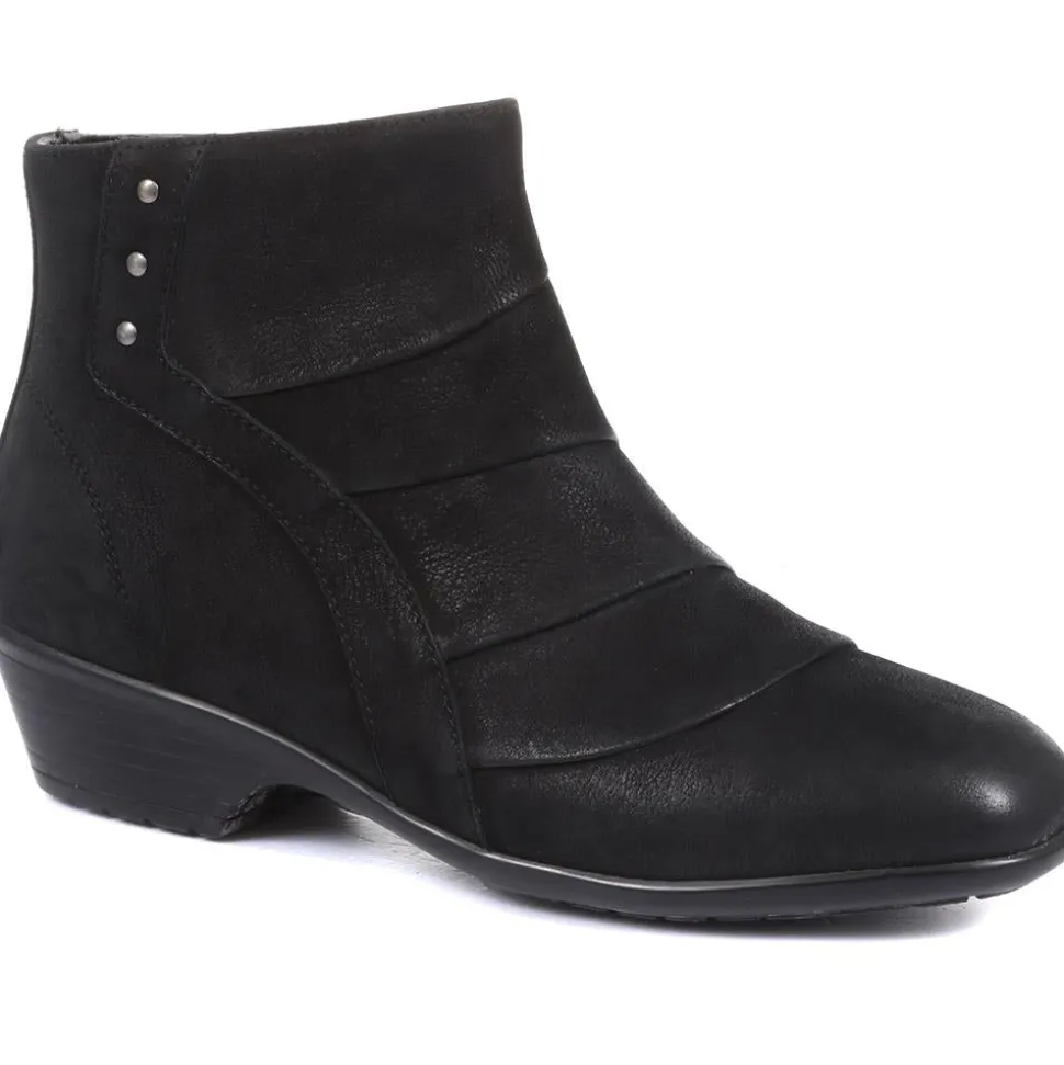 Wide Fit Leather Ankle Boots - Black