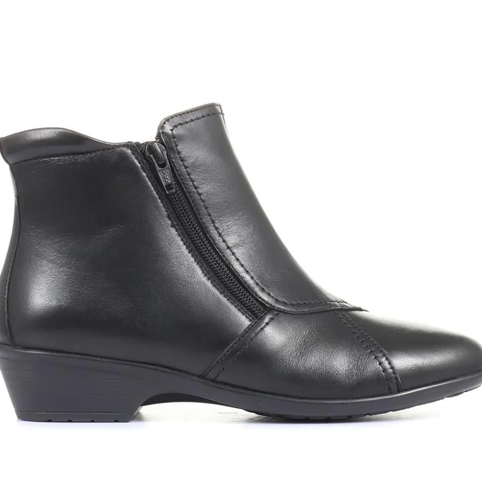 Wide-Fit Leather Ankle Boots - Black