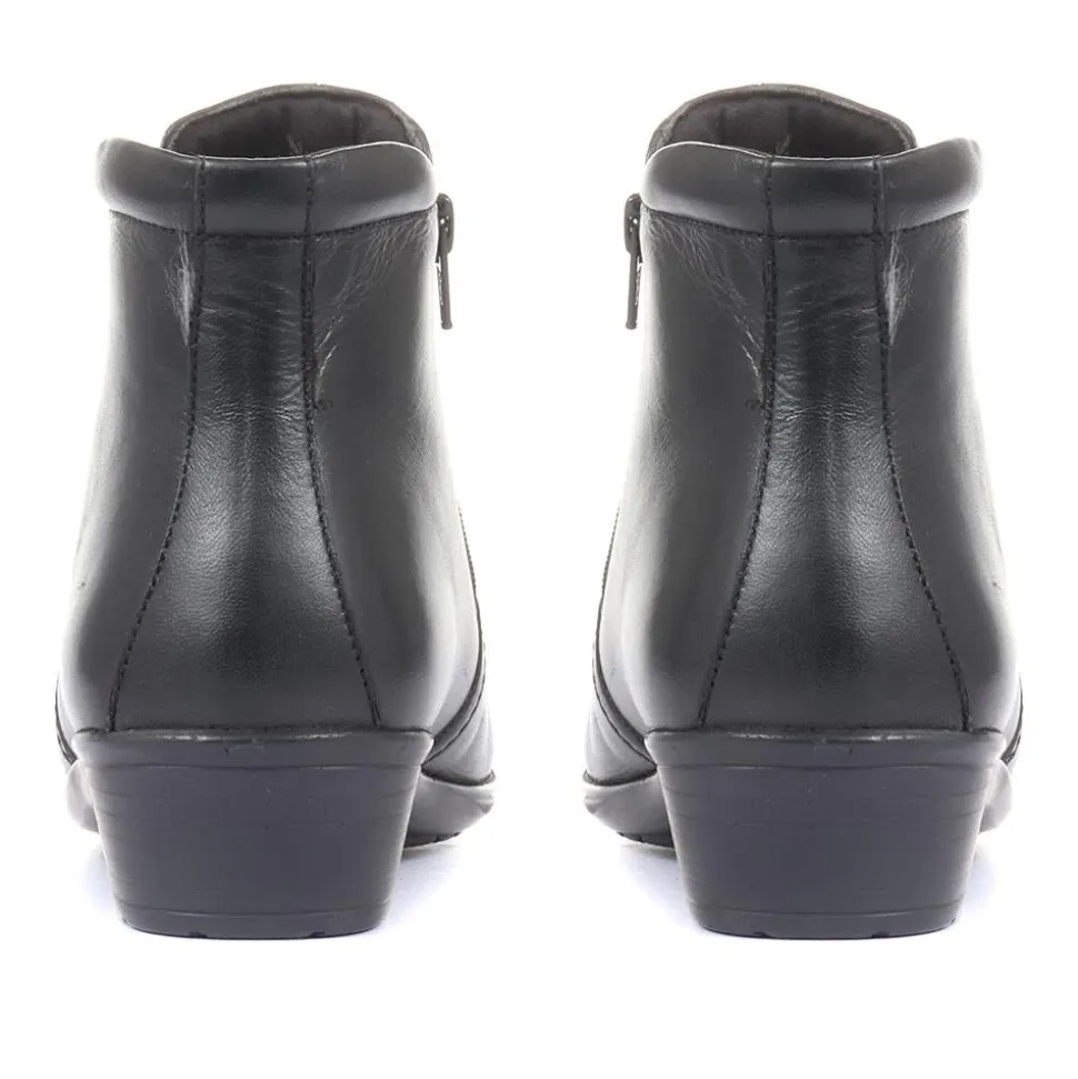 Wide-Fit Leather Ankle Boots - Black
