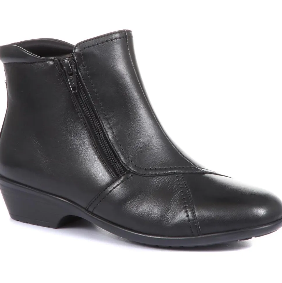 Wide-Fit Leather Ankle Boots - Black