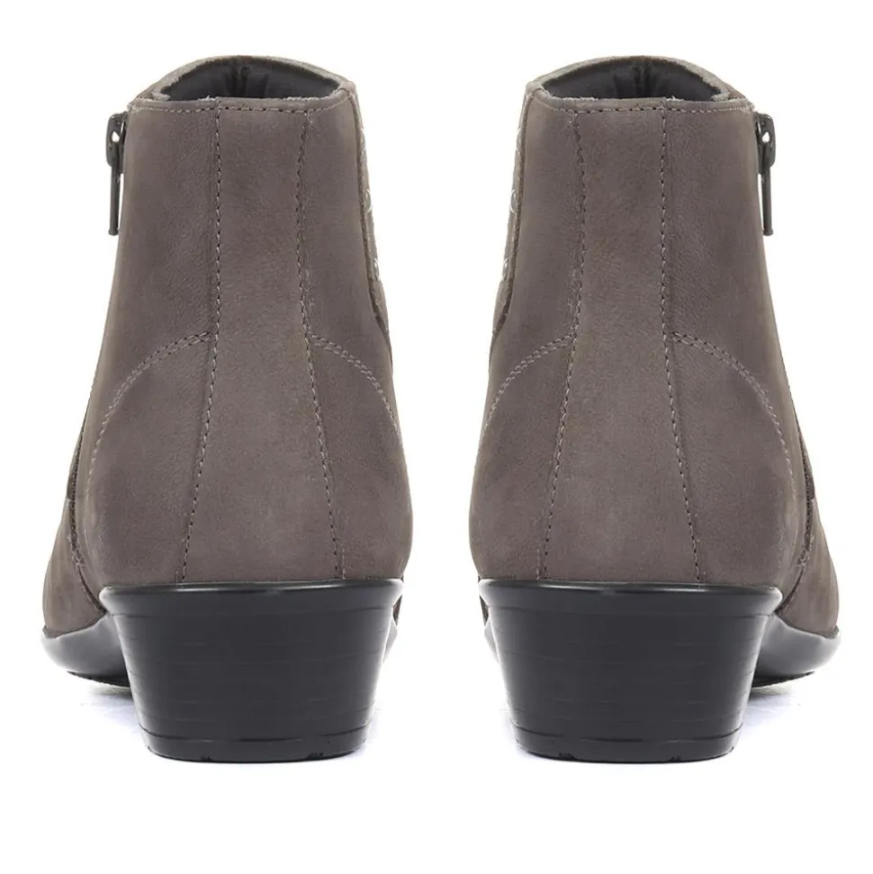 Wide Fit Leather Ankle Boots - Grey