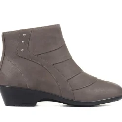 Wide Fit Leather Ankle Boots - Grey