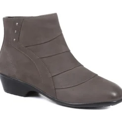Wide Fit Leather Ankle Boots - Grey