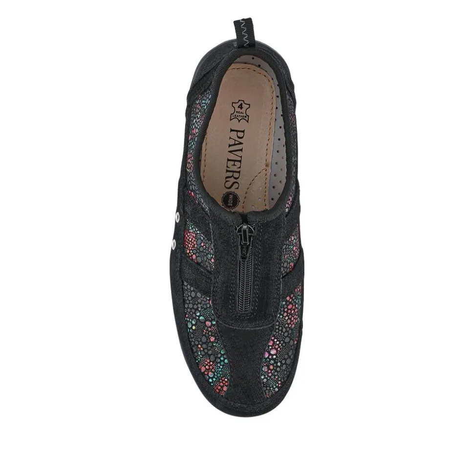 Wide Fit Leather Arch Support Trainers - Black Floral