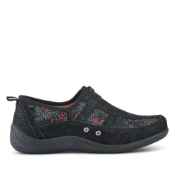 Wide Fit Leather Arch Support Trainers - Black Floral