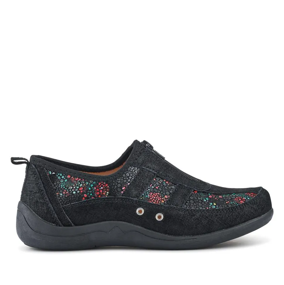 Wide Fit Leather Arch Support Trainers - Black Floral