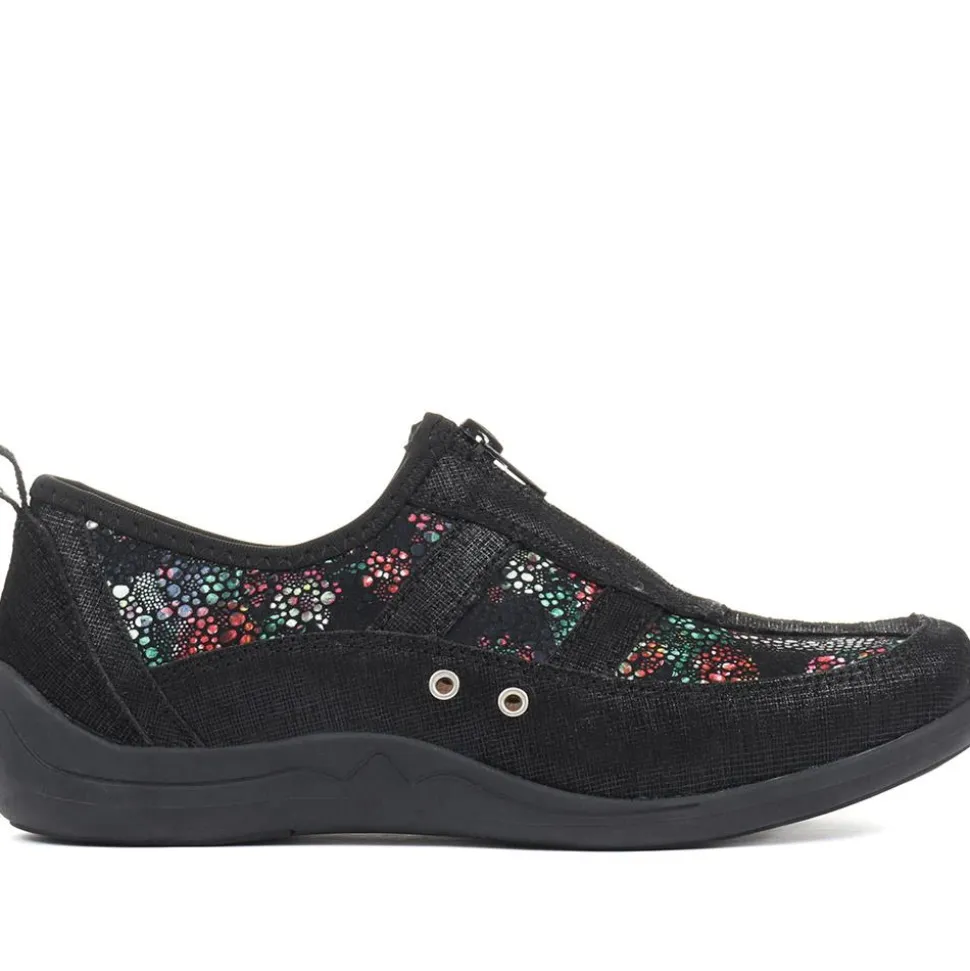 Wide Fit Leather Arch Support Trainers - Black Floral