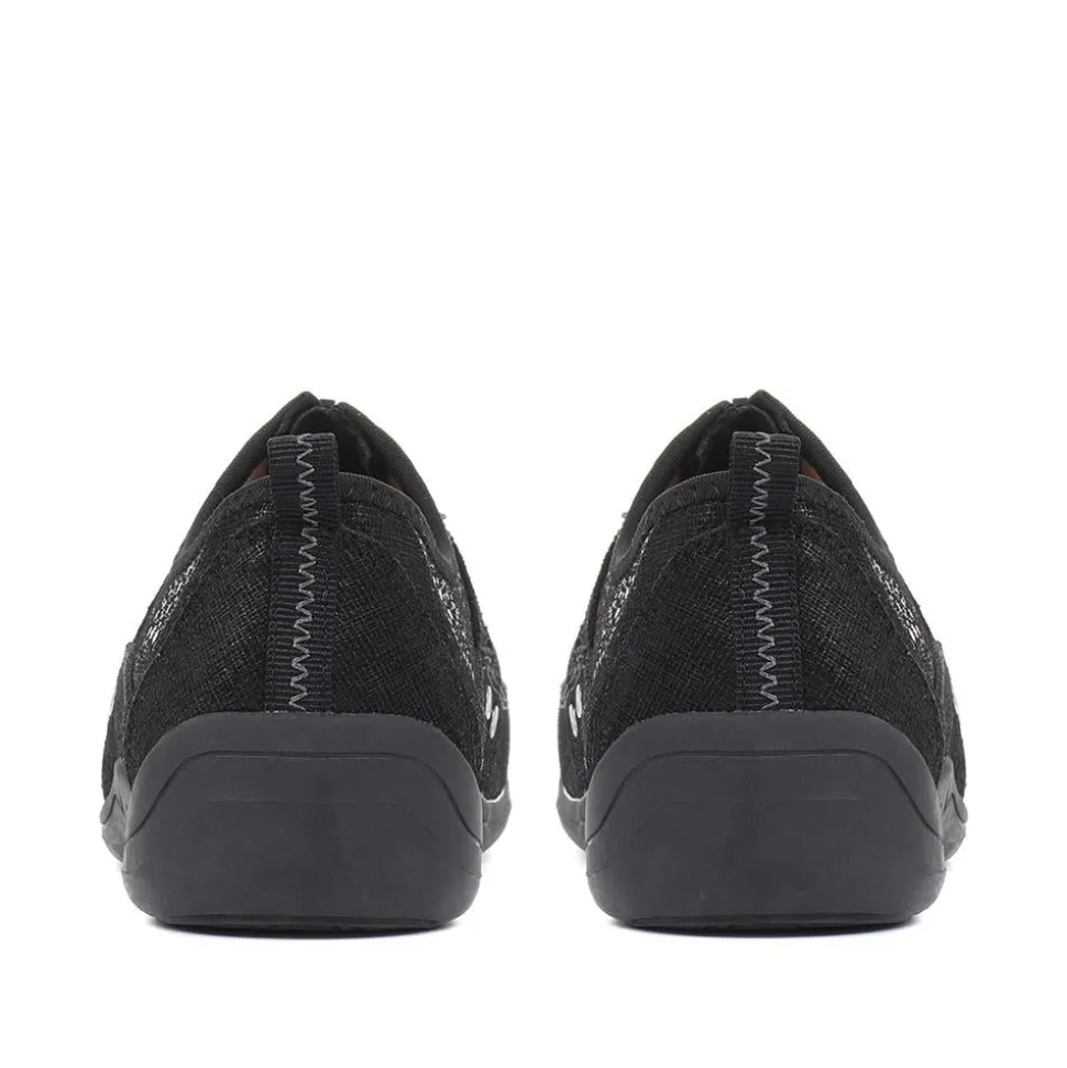 Wide Fit Leather Arch Support Trainers - Black Floral