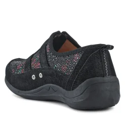 Wide Fit Leather Arch Support Trainers - Black Floral