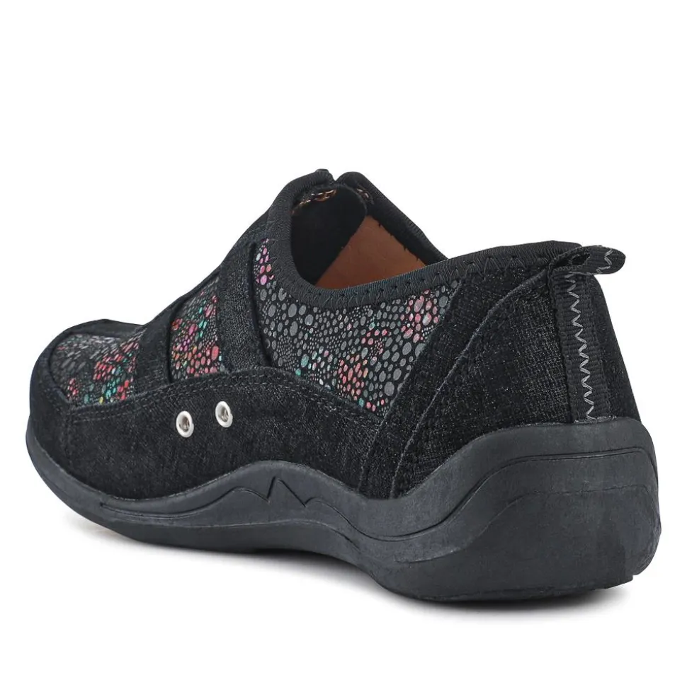 Wide Fit Leather Arch Support Trainers - Black Floral