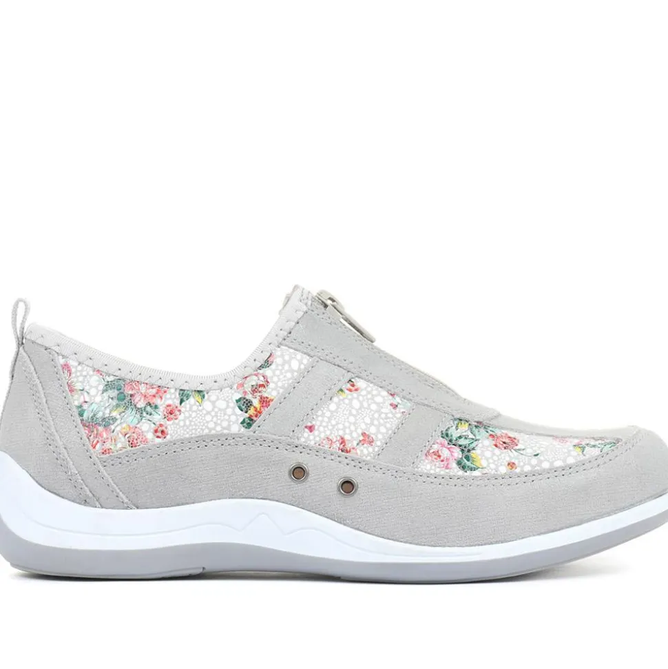 Wide Fit Leather Arch Support Trainers - Grey Floral