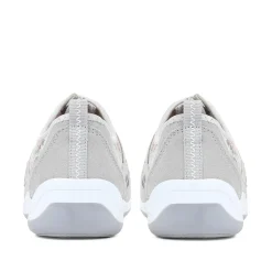Wide Fit Leather Arch Support Trainers - Grey Floral