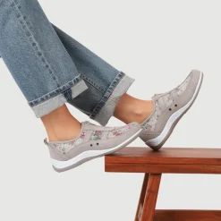 Wide Fit Leather Arch Support Trainers - Grey Floral