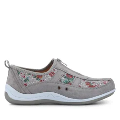 Wide Fit Leather Arch Support Trainers - Grey Floral