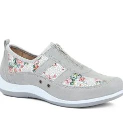 Wide Fit Leather Arch Support Trainers - Grey Floral