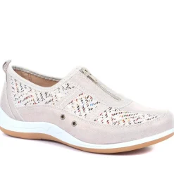 Wide Fit Leather Arch Support Trainers - Stone