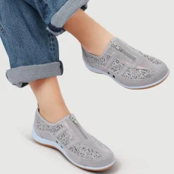 Wide Fit Leather Arch Support Trainers - Stone
