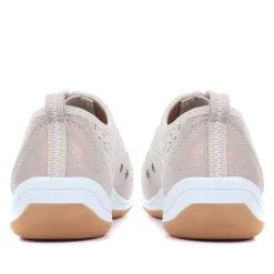 Wide Fit Leather Arch Support Trainers - Stone