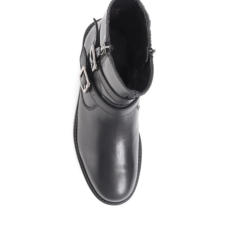 Wide Fit Leather Biker Boots - Black