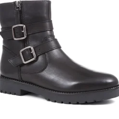 Wide Fit Leather Biker Boots - Black