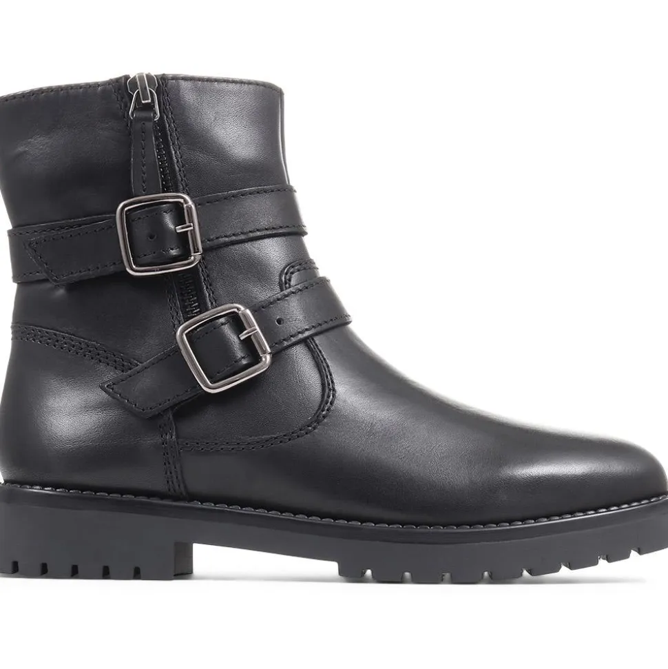 Wide Fit Leather Biker Boots - Black