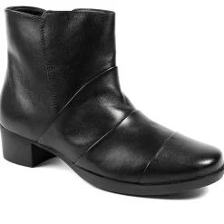 Wide Fit Leather Block Heeled Ankle Boots - Black
