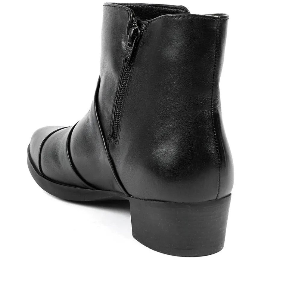 Wide Fit Leather Block Heeled Ankle Boots - Black