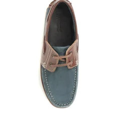 Wide Fit Leather Boat Shoes - Navy Tan