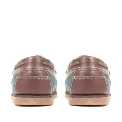Wide Fit Leather Boat Shoes - Navy Tan