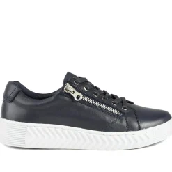Wide Fit Leather Breathable Platform Trainers - Navy