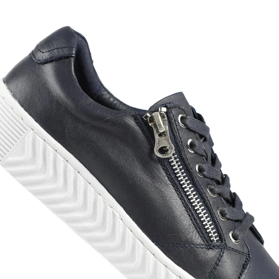 Wide Fit Leather Breathable Platform Trainers - Navy