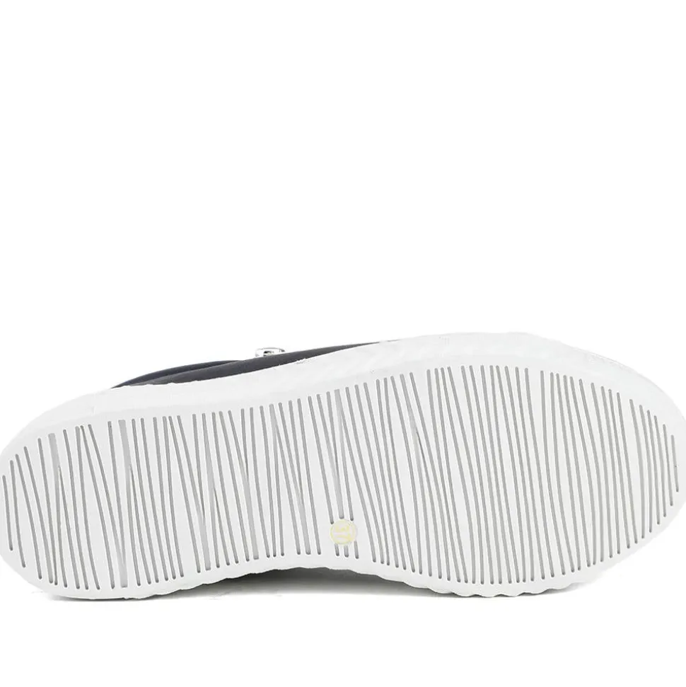 Wide Fit Leather Breathable Platform Trainers - Navy
