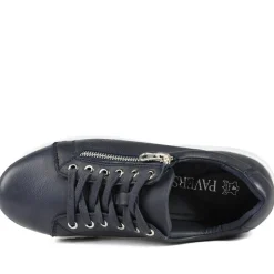 Wide Fit Leather Breathable Platform Trainers - Navy