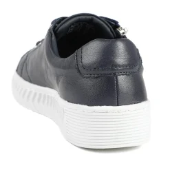 Wide Fit Leather Breathable Platform Trainers - Navy