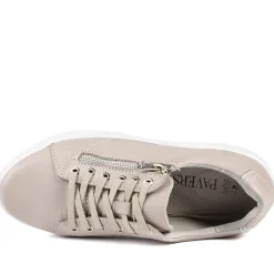 Wide Fit Leather Breathable Platform Trainers - Stone