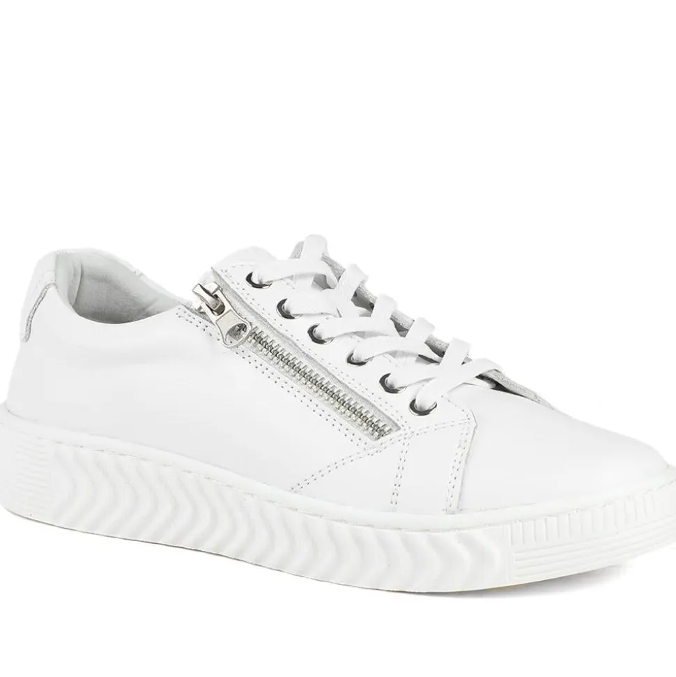 Wide Fit Leather Breathable Platform Trainers - White