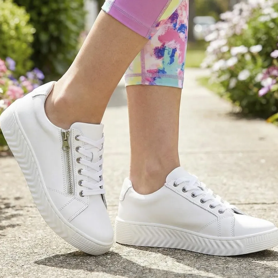 Wide Fit Leather Breathable Platform Trainers - White