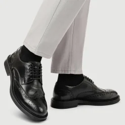Wide Fit Leather Brogue Derby Shoes - Black