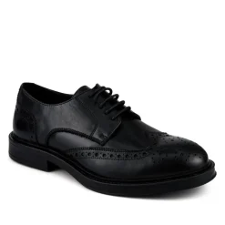 Wide Fit Leather Brogue Derby Shoes - Black