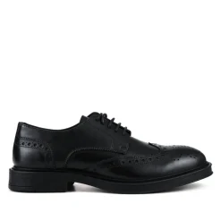 Wide Fit Leather Brogue Derby Shoes - Black