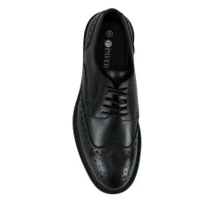 Wide Fit Leather Brogue Derby Shoes - Black