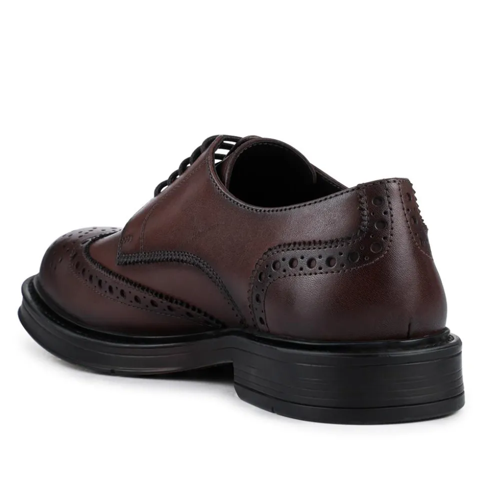 Wide Fit Leather Brogue Derby Shoes - Brown