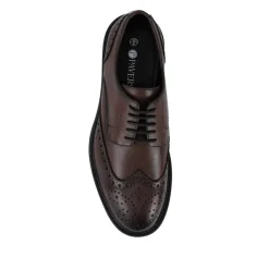 Wide Fit Leather Brogue Derby Shoes - Brown