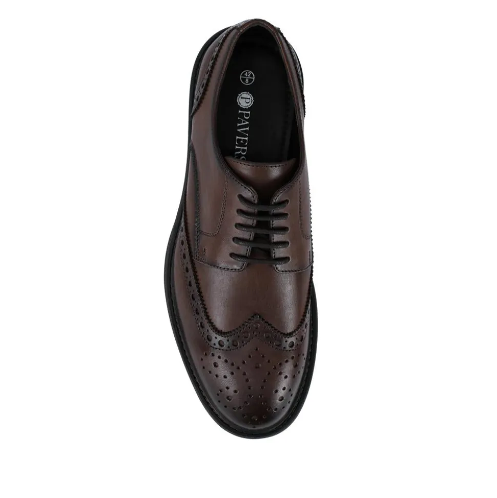 Wide Fit Leather Brogue Derby Shoes - Brown