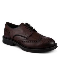 Wide Fit Leather Brogue Derby Shoes - Brown